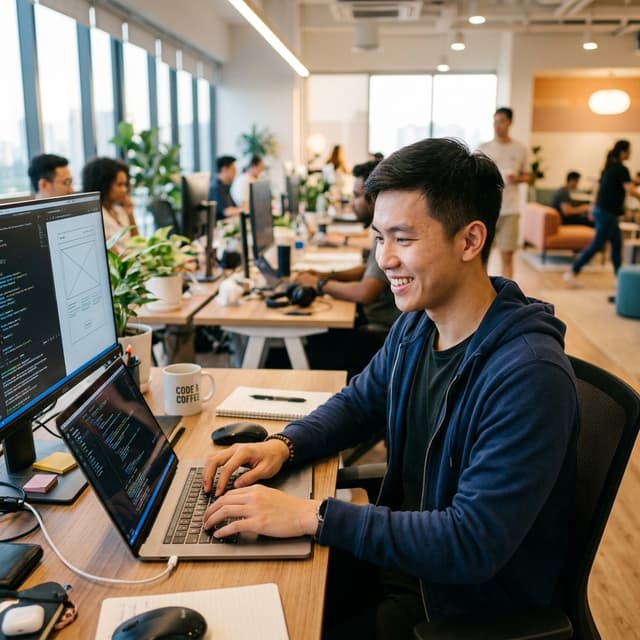Programmer coding in AI office